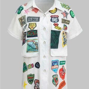 ☀️Women's White Patchwork Button Down Shirt☀️